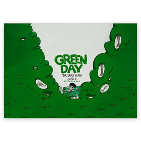 Поздравительная открытка с принтом Монстр Green Day в Кировске, 100% бумага | плотность бумаги 280 г/м2, матовая, на обратной стороне линовка и место для марки
 | american idiot | green day | альтернативный | билли джо армстронг | грин дей | группа | зелёный день | майк дёрнт | музыка | надпись | панк | поп | поппанк | рок | тре кул
