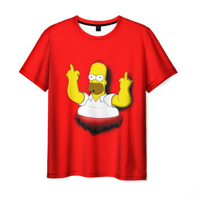 Мужская футболка 3D с принтом Homer - F#ck You ! в Кировске, 100% полиэфир | прямой крой, круглый вырез горловины, длина до линии бедер | Тематика изображения на принте: 