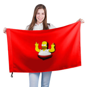 Флаг 3D с принтом Homer - F#ck You ! в Кировске, 100% полиэстер | плотность ткани — 95 г/м2, размер — 67 х 109 см. Принт наносится с одной стороны | 