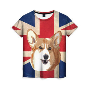 Женская футболка 3D с принтом Королевский корги в Кировске, 100% полиэфир ( синтетическое хлопкоподобное полотно) | прямой крой, круглый вырез горловины, длина до линии бедер | англия | великобритания | вельш корги | корги | корги пемброк | королева | пемброк | собака | флаг