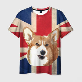 Мужская футболка 3D с принтом Королевский корги в Кировске, 100% полиэфир | прямой крой, круглый вырез горловины, длина до линии бедер | англия | великобритания | вельш корги | корги | корги пемброк | королева | пемброк | собака | флаг