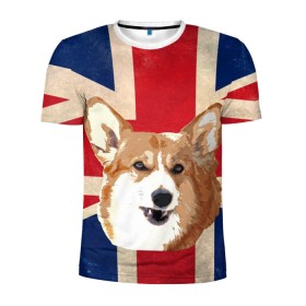 Мужская футболка 3D спортивная с принтом Королевский корги в Кировске, 100% полиэстер с улучшенными характеристиками | приталенный силуэт, круглая горловина, широкие плечи, сужается к линии бедра | англия | великобритания | вельш корги | корги | корги пемброк | королева | пемброк | собака | флаг