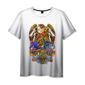 Мужская футболка 3D с принтом Foo Fighters, орел и тигры в Кировске, 100% полиэфир | прямой крой, круглый вырез горловины, длина до линии бедер | 