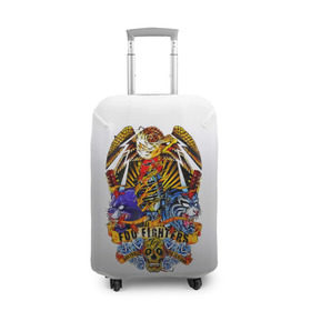 Чехол для чемодана 3D с принтом Foo Fighters, орел и тигры в Кировске, 86% полиэфир, 14% спандекс | двустороннее нанесение принта, прорези для ручек и колес | 