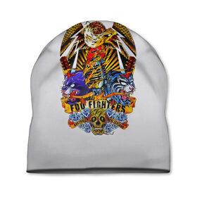Шапка 3D с принтом Foo Fighters, орел и тигры в Кировске, 100% полиэстер | универсальный размер, печать по всей поверхности изделия | 