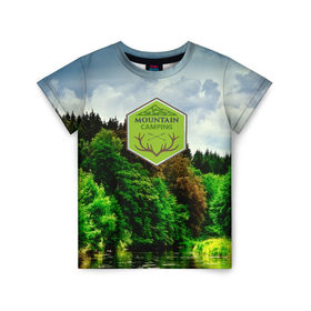 Детская футболка 3D с принтом Mountain Camping в Кировске, 100% гипоаллергенный полиэфир | прямой крой, круглый вырез горловины, длина до линии бедер, чуть спущенное плечо, ткань немного тянется | mountain | возвышение | возвышенность | гора | горка | горы | лес | природа | склон | туман | холм