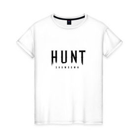 Женская футболка хлопок с принтом Hunt: Showdown Black Logo в Кировске, 100% хлопок | прямой крой, круглый вырез горловины, длина до линии бедер, слегка спущенное плечо | crytek | game | hunt | hunt: showdown | hunter | monsters | showdown | игра | крайтек | охота | столкновение
