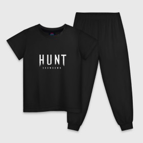 Детская пижама хлопок с принтом Hunt: Showdown White Logo в Кировске, 100% хлопок |  брюки и футболка прямого кроя, без карманов, на брюках мягкая резинка на поясе и по низу штанин
 | Тематика изображения на принте: crytek | game | hunt | hunt: showdown | hunter | monsters | showdown | игра | крайтек | охота | столкновение