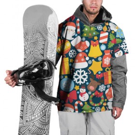Накидка на куртку 3D с принтом Новогодний набор в Кировске, 100% полиэстер |  | new year | елка | новый год | подарок | снеговик | снежинка
