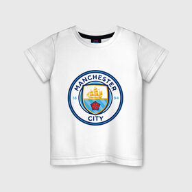 Детская футболка хлопок с принтом Manchester City в Кировске, 100% хлопок | круглый вырез горловины, полуприлегающий силуэт, длина до линии бедер | citi | city | manchester | siti | англия | болельщик | горожане | гостевая | манчестер | сити | фанат | форма | футбольная