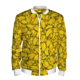 Мужской бомбер 3D с принтом Бананы в Кировске, 100% полиэстер | застегивается на молнию, по бокам два кармана без застежек, по низу бомбера и на воротнике - эластичная резинка | Тематика изображения на принте: banana | vegan | банан | веган | желтый | паттерн | текстура | фрукт