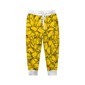 Детские брюки 3D с принтом Бананы в Кировске, 100% полиэстер | манжеты по низу, эластичный пояс регулируется шнурком, по бокам два кармана без застежек, внутренняя часть кармана из мелкой сетки | banana | vegan | банан | веган | желтый | паттерн | текстура | фрукт