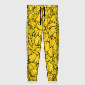 Женские брюки 3D с принтом Бананы в Кировске, полиэстер 100% | прямой крой, два кармана без застежек по бокам, с мягкой трикотажной резинкой на поясе и по низу штанин. В поясе для дополнительного комфорта — широкие завязки | banana | vegan | банан | веган | желтый | паттерн | текстура | фрукт