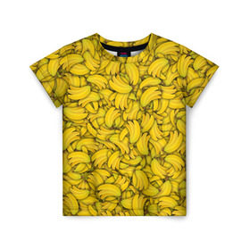 Детская футболка 3D с принтом Бананы в Кировске, 100% гипоаллергенный полиэфир | прямой крой, круглый вырез горловины, длина до линии бедер, чуть спущенное плечо, ткань немного тянется | banana | vegan | банан | веган | желтый | паттерн | текстура | фрукт