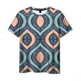 Мужская футболка 3D с принтом Восточные узоры в Кировске, 100% полиэфир | прямой крой, круглый вырез горловины, длина до линии бедер | бежевый | кружево | мода | модные | синий | узоры | цвет | цветные | яркие