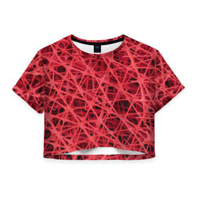 Женская футболка 3D укороченная с принтом Сетка в Кировске, 100% полиэстер | круглая горловина, длина футболки до линии талии, рукава с отворотами | красный | модные | пластик | сети | сетка | текстура | цвет