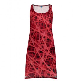 Платье-майка 3D с принтом Сетка в Кировске, 100% полиэстер | полуприлегающий силуэт, широкие бретели, круглый вырез горловины, удлиненный подол сзади. | красный | модные | пластик | сети | сетка | текстура | цвет