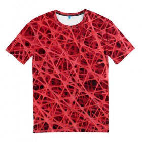 Мужская футболка 3D с принтом Сетка в Кировске, 100% полиэфир | прямой крой, круглый вырез горловины, длина до линии бедер | Тематика изображения на принте: красный | модные | пластик | сети | сетка | текстура | цвет
