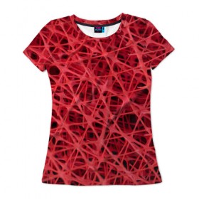 Женская футболка 3D с принтом Сетка в Кировске, 100% полиэфир ( синтетическое хлопкоподобное полотно) | прямой крой, круглый вырез горловины, длина до линии бедер | красный | модные | пластик | сети | сетка | текстура | цвет
