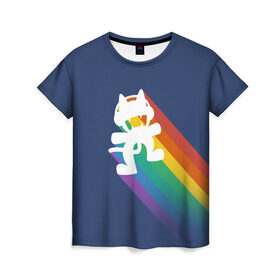 Женская футболка 3D с принтом Rainbow cat в Кировске, 100% полиэфир ( синтетическое хлопкоподобное полотно) | прямой крой, круглый вырез горловины, длина до линии бедер | 