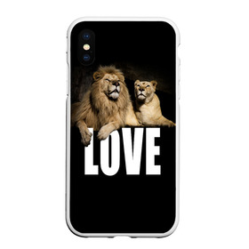 Чехол для iPhone XS Max матовый с принтом LOVE в Кировске, Силикон | Область печати: задняя сторона чехла, без боковых панелей | влюблённые | дикая кошка | животные | лев | львица | любовь | пара | природа | свадьба