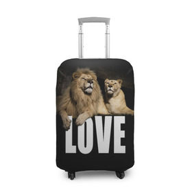 Чехол для чемодана 3D с принтом LOVE в Кировске, 86% полиэфир, 14% спандекс | двустороннее нанесение принта, прорези для ручек и колес | влюблённые | дикая кошка | животные | лев | львица | любовь | пара | природа | свадьба