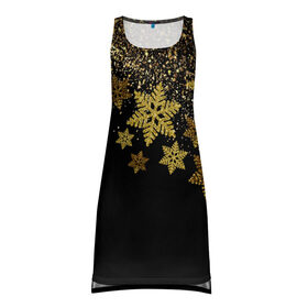 Платье-майка 3D с принтом Новогодние снежинки в Кировске, 100% полиэстер | полуприлегающий силуэт, широкие бретели, круглый вырез горловины, удлиненный подол сзади. | золото | новогодние снежинки | новый год | снег | снежинки