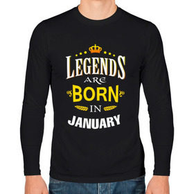 Мужской лонгслив хлопок с принтом Legends are born in january в Кировске, 100% хлопок |  | Тематика изображения на принте: 