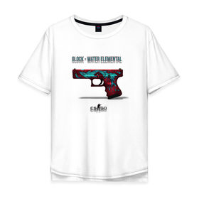Мужская футболка хлопок Oversize с принтом Glock - Water Elemental в Кировске, 100% хлопок | свободный крой, круглый ворот, “спинка” длиннее передней части | Тематика изображения на принте: cs go | global offensive | глок | каэс | контр страйк | контра | кс | оружие | пистолет | скин