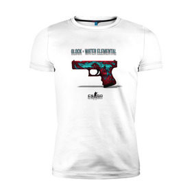 Мужская футболка премиум с принтом Glock - Water Elemental в Кировске, 92% хлопок, 8% лайкра | приталенный силуэт, круглый вырез ворота, длина до линии бедра, короткий рукав | cs go | global offensive | глок | каэс | контр страйк | контра | кс | оружие | пистолет | скин