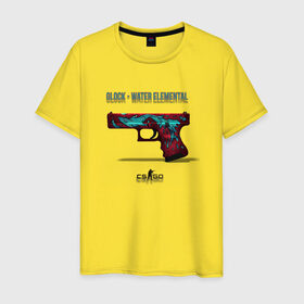 Мужская футболка хлопок с принтом Glock - Water Elemental в Кировске, 100% хлопок | прямой крой, круглый вырез горловины, длина до линии бедер, слегка спущенное плечо. | cs go | global offensive | глок | каэс | контр страйк | контра | кс | оружие | пистолет | скин