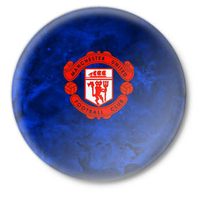 Значок с принтом FC Манчестер(blue collection) в Кировске,  металл | круглая форма, металлическая застежка в виде булавки | football | footer | manchester | soccer | socker | арсенал | футбол | футбольный клуб
