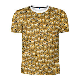 Мужская футболка 3D спортивная с принтом Собачки Doge в Кировске, 100% полиэстер с улучшенными характеристиками | приталенный силуэт, круглая горловина, широкие плечи, сужается к линии бедра | doge | meme | доги | желтый | мем | паттерн | пёс | собака | текстура