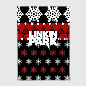 Постер с принтом Праздничный Linkin Park в Кировске, 100% бумага
 | бумага, плотность 150 мг. Матовая, но за счет высокого коэффициента гладкости имеет небольшой блеск и дает на свету блики, но в отличии от глянцевой бумаги не покрыта лаком | b | chester | linkin park | альтернативный метал | альтернативный рок | беннингтон | группа | знак | красный | линкин парк | музыкант | надпись | новогодний | новый год | ню метал | певец | праздник | рождество