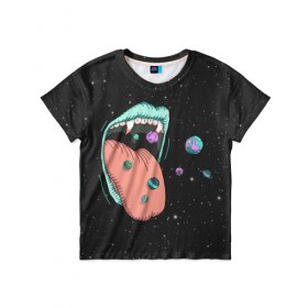 Детская футболка 3D с принтом Энерговампир в Кировске, 100% гипоаллергенный полиэфир | прямой крой, круглый вырез горловины, длина до линии бедер, чуть спущенное плечо, ткань немного тянется | звезды | космос | планеты | рот | энергия