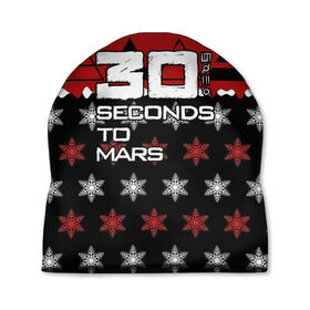 Шапка 3D с принтом Праздничный 30 Seconds to mars в Кировске, 100% полиэстер | универсальный размер, печать по всей поверхности изделия | 30 секунд до марса | 30stm | thirty seconds to mars |  30 seconds to mars | альтернативный | гранж | группа | джаред | знак | красный | надпись | нео | новогодний | новый год | пост | праздник | прогрессивный | рождество | рок