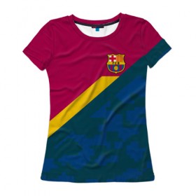 Женская футболка 3D с принтом FC Barcelona 2018 Sport camo в Кировске, 100% полиэфир ( синтетическое хлопкоподобное полотно) | прямой крой, круглый вырез горловины, длина до линии бедер | 