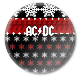 Значок с принтом Праздничный AC/DC в Кировске,  металл | круглая форма, металлическая застежка в виде булавки | Тематика изображения на принте: ac dc | acdc | for those about to ro | австралийская | ангус янг | блюз рок | головы | группа | знак | красный | крис слэйд | музыканты | надпись | новогодний | новый год | певцы | праздник | рождество | рок | рок н ролл