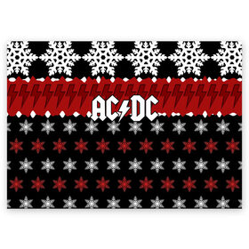 Поздравительная открытка с принтом Праздничный AC/DC в Кировске, 100% бумага | плотность бумаги 280 г/м2, матовая, на обратной стороне линовка и место для марки
 | ac dc | acdc | for those about to ro | австралийская | ангус янг | блюз рок | головы | группа | знак | красный | крис слэйд | музыканты | надпись | новогодний | новый год | певцы | праздник | рождество | рок | рок н ролл