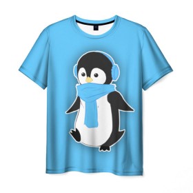 Мужская футболка 3D с принтом Penguin blue в Кировске, 100% полиэфир | прямой крой, круглый вырез горловины, длина до линии бедер | Тематика изображения на принте: blue | cartoon | penguin | милый | мультик | мультфильм | пингвин | рисунок