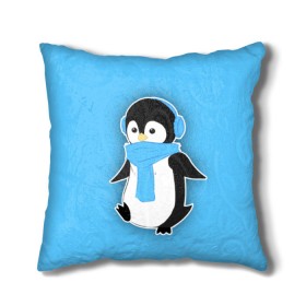 Подушка 3D с принтом Penguin blue в Кировске, наволочка – 100% полиэстер, наполнитель – холлофайбер (легкий наполнитель, не вызывает аллергию). | состоит из подушки и наволочки. Наволочка на молнии, легко снимается для стирки | Тематика изображения на принте: blue | cartoon | penguin | милый | мультик | мультфильм | пингвин | рисунок