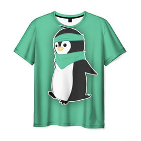 Мужская футболка 3D с принтом Penguin green в Кировске, 100% полиэфир | прямой крой, круглый вырез горловины, длина до линии бедер | cartoon | green | penguin | зеленый | милый | мультик | мультфильм | пингвин | рисунок