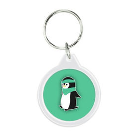 Брелок круглый с принтом Penguin green в Кировске, пластик и полированная сталь | круглая форма, металлическое крепление в виде кольца | cartoon | green | penguin | зеленый | милый | мультик | мультфильм | пингвин | рисунок
