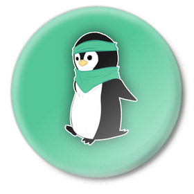 Значок с принтом Penguin green в Кировске,  металл | круглая форма, металлическая застежка в виде булавки | cartoon | green | penguin | зеленый | милый | мультик | мультфильм | пингвин | рисунок