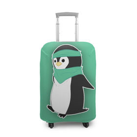 Чехол для чемодана 3D с принтом Penguin green в Кировске, 86% полиэфир, 14% спандекс | двустороннее нанесение принта, прорези для ручек и колес | cartoon | green | penguin | зеленый | милый | мультик | мультфильм | пингвин | рисунок