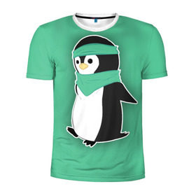 Мужская футболка 3D спортивная с принтом Penguin green в Кировске, 100% полиэстер с улучшенными характеристиками | приталенный силуэт, круглая горловина, широкие плечи, сужается к линии бедра | cartoon | green | penguin | зеленый | милый | мультик | мультфильм | пингвин | рисунок