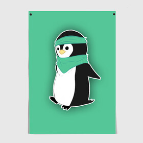 Постер с принтом Penguin green в Кировске, 100% бумага
 | бумага, плотность 150 мг. Матовая, но за счет высокого коэффициента гладкости имеет небольшой блеск и дает на свету блики, но в отличии от глянцевой бумаги не покрыта лаком | cartoon | green | penguin | зеленый | милый | мультик | мультфильм | пингвин | рисунок