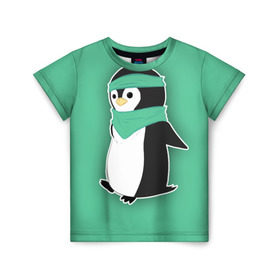 Детская футболка 3D с принтом Penguin green в Кировске, 100% гипоаллергенный полиэфир | прямой крой, круглый вырез горловины, длина до линии бедер, чуть спущенное плечо, ткань немного тянется | Тематика изображения на принте: cartoon | green | penguin | зеленый | милый | мультик | мультфильм | пингвин | рисунок