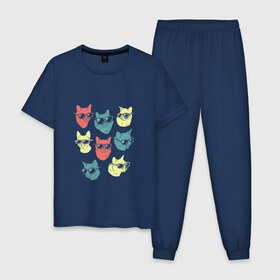 Мужская пижама хлопок с принтом Коты очки в Кировске, 100% хлопок | брюки и футболка прямого кроя, без карманов, на брюках мягкая резинка на поясе и по низу штанин
 | 