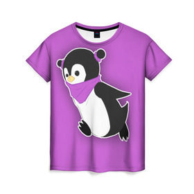 Женская футболка 3D с принтом Penguin purple в Кировске, 100% полиэфир ( синтетическое хлопкоподобное полотно) | прямой крой, круглый вырез горловины, длина до линии бедер | Тематика изображения на принте: cartoon | penguin | purple | милый | мультик | мультфильм | пингвин | рисунок | фиолетовый